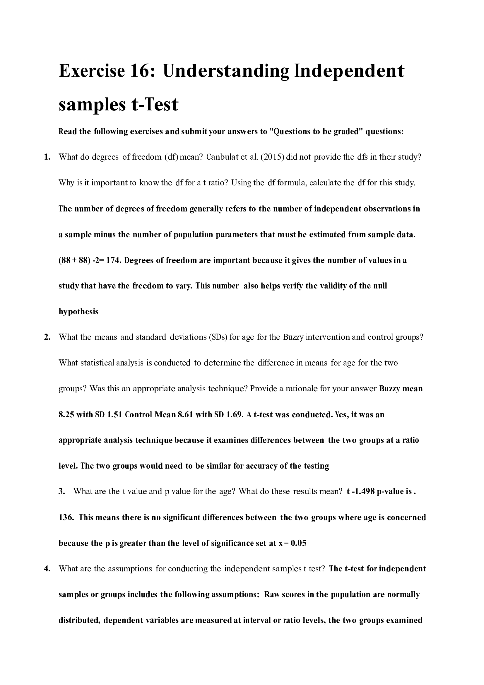 Exercise 16 Understanding Independent samples t-Test