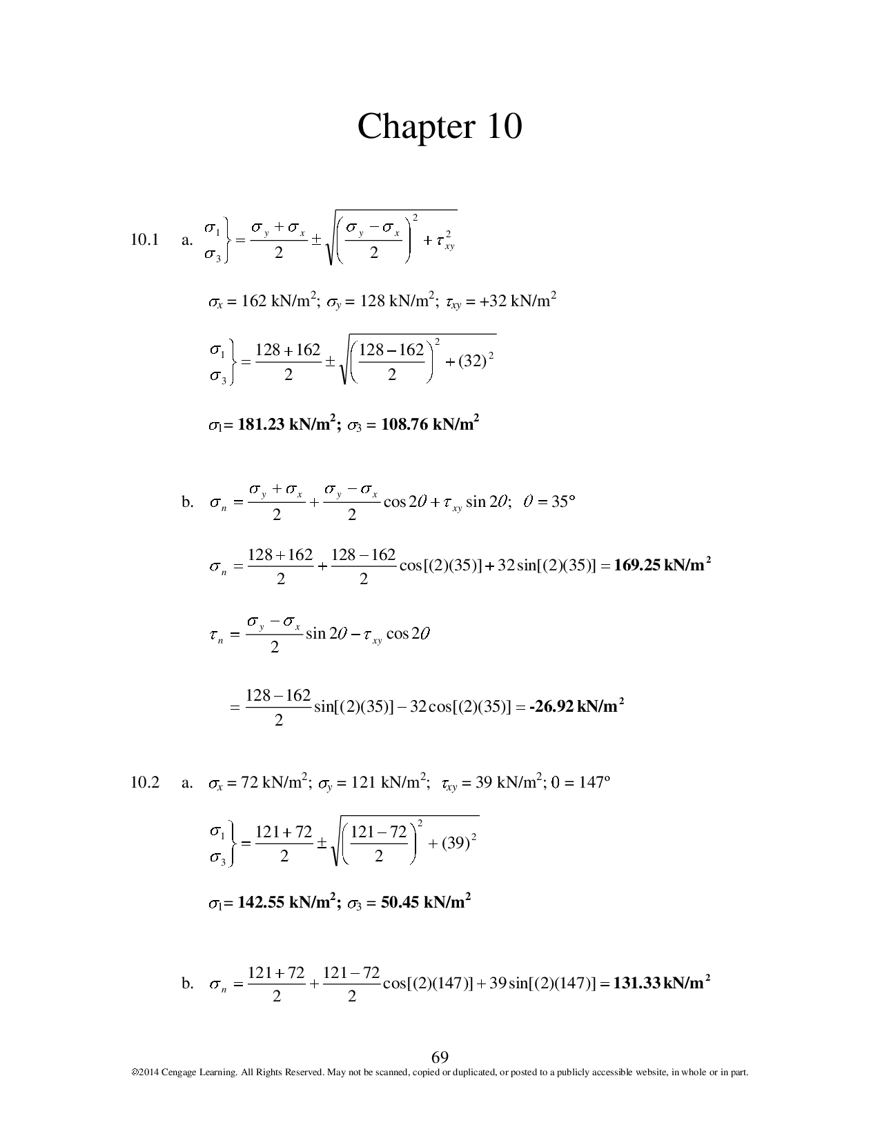Chapter 10 Stresses in a Soil Mass Solutions for Principles of Geotechnical Engineering