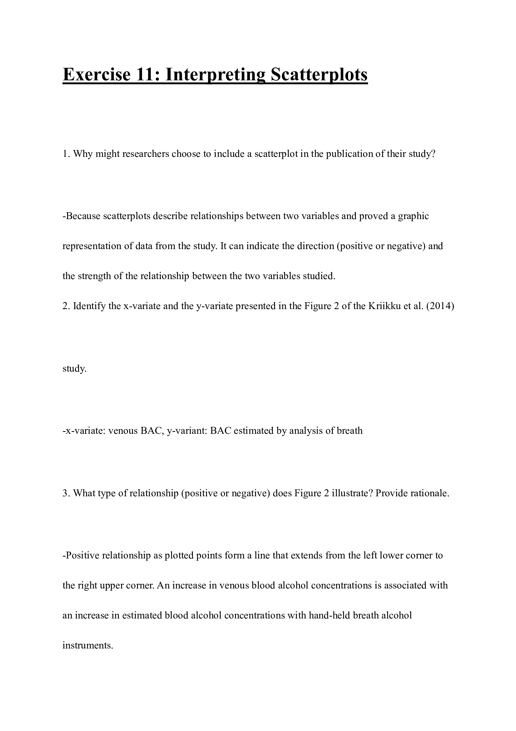 Exercise 11 Interpreting Scatterplots