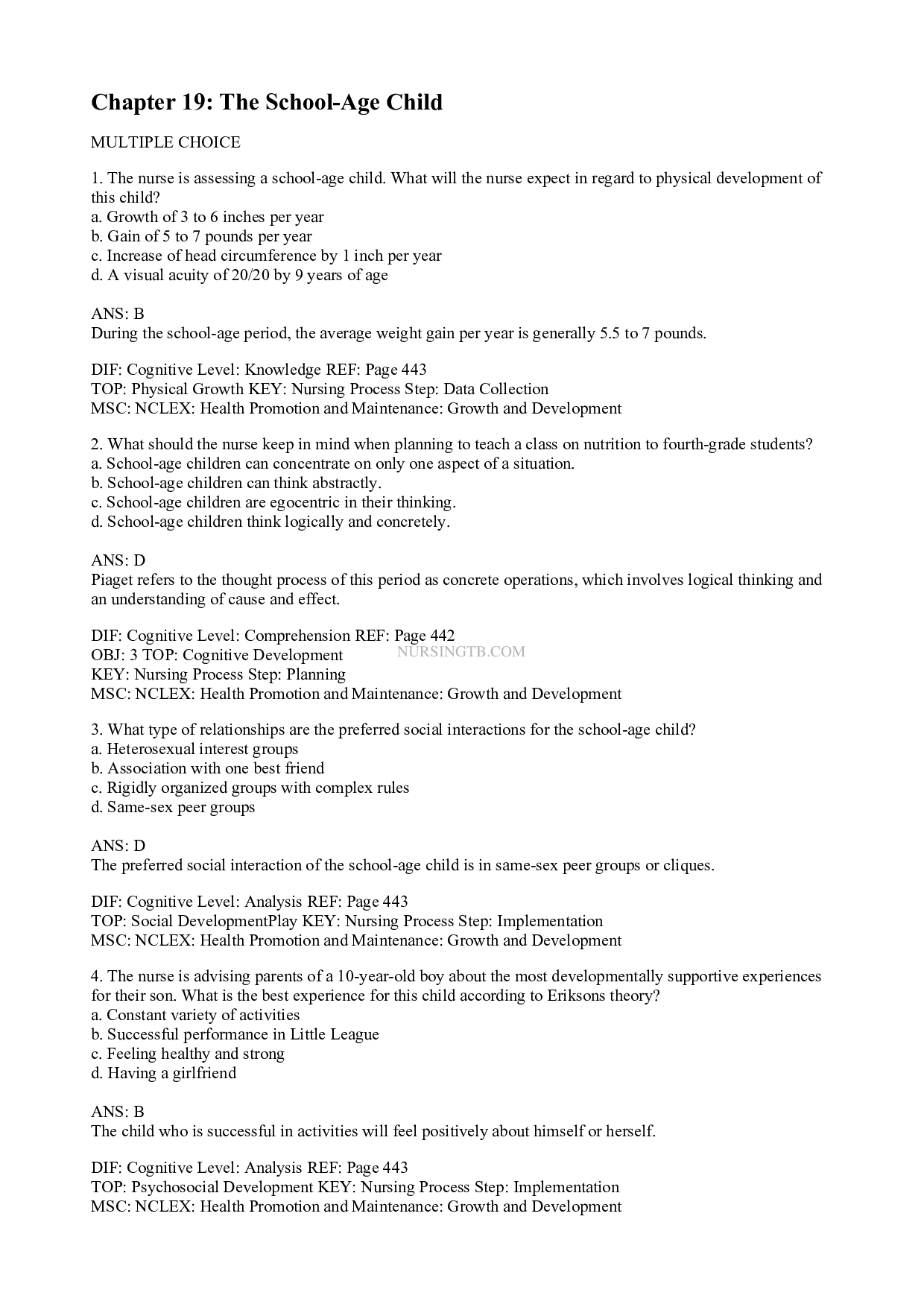 Chapter 19 The School-Age Child - Leifer Maternity and Pediatric Nursing