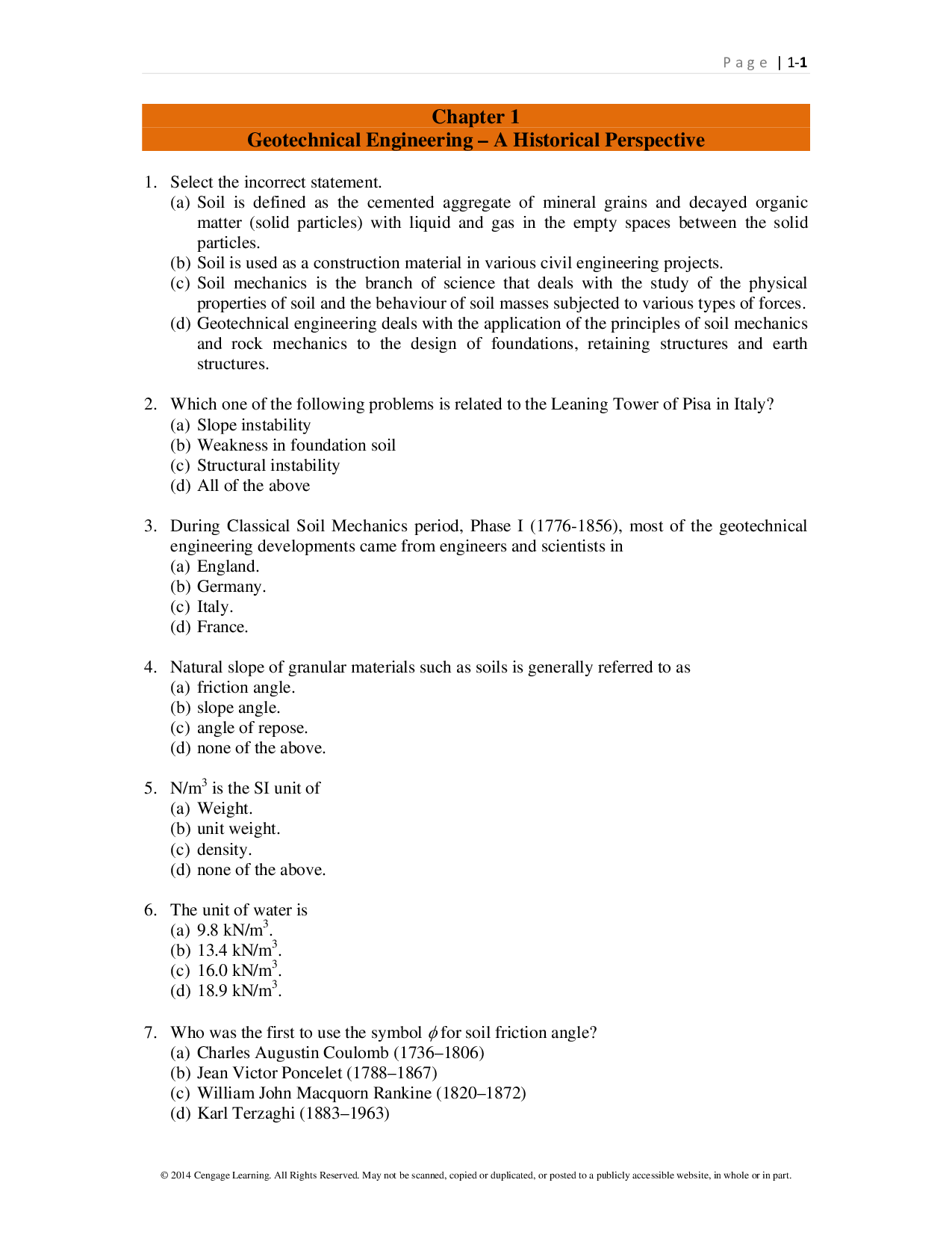 Chapter 1 Geotechnical Engineering A Historical Perspective Solutions for Principles of Geotechnical Engineering
