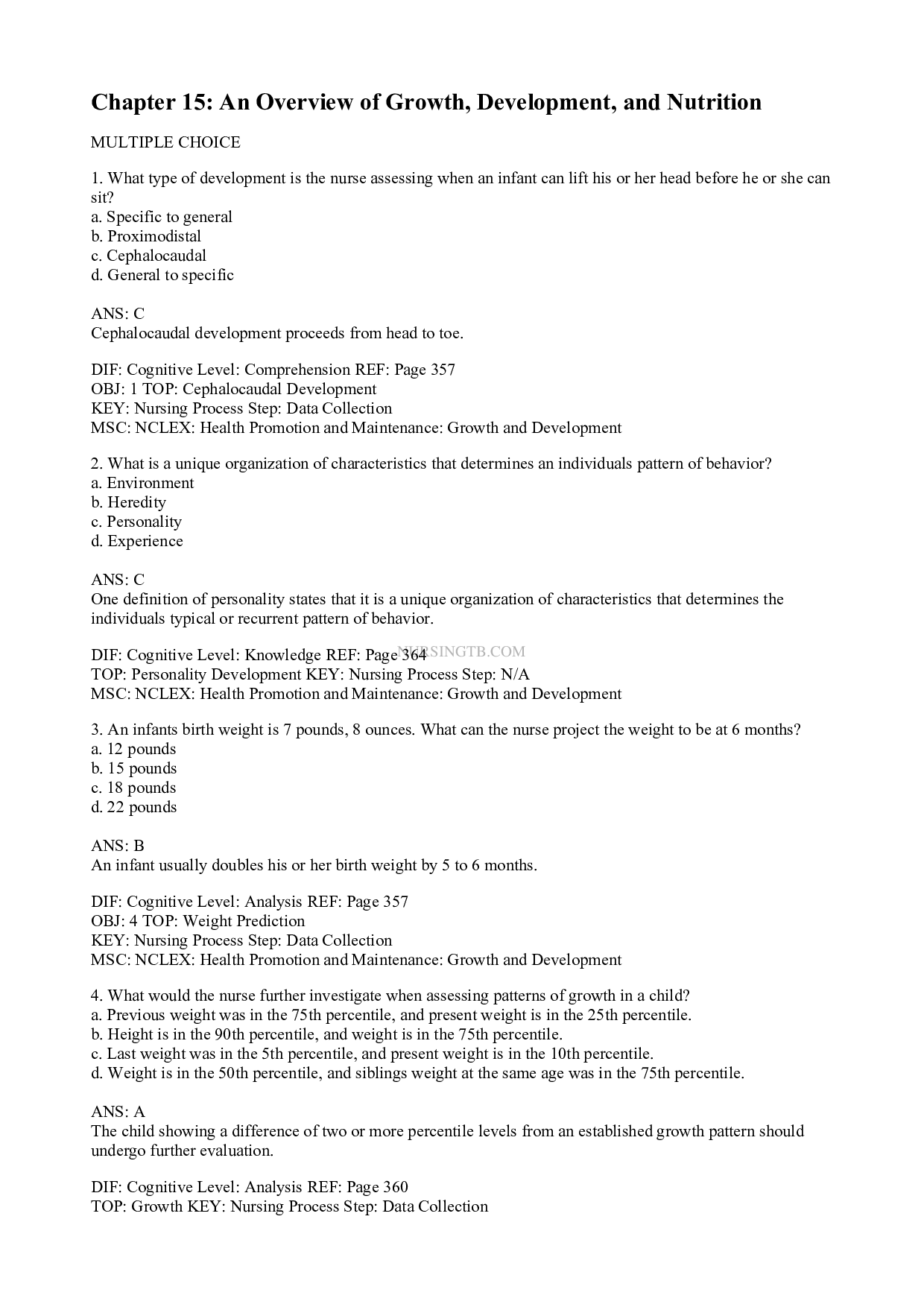 Chapter 15 An Overview of Growth, Development, and Nutrition - Leifer Maternity and Pediatric Nursing