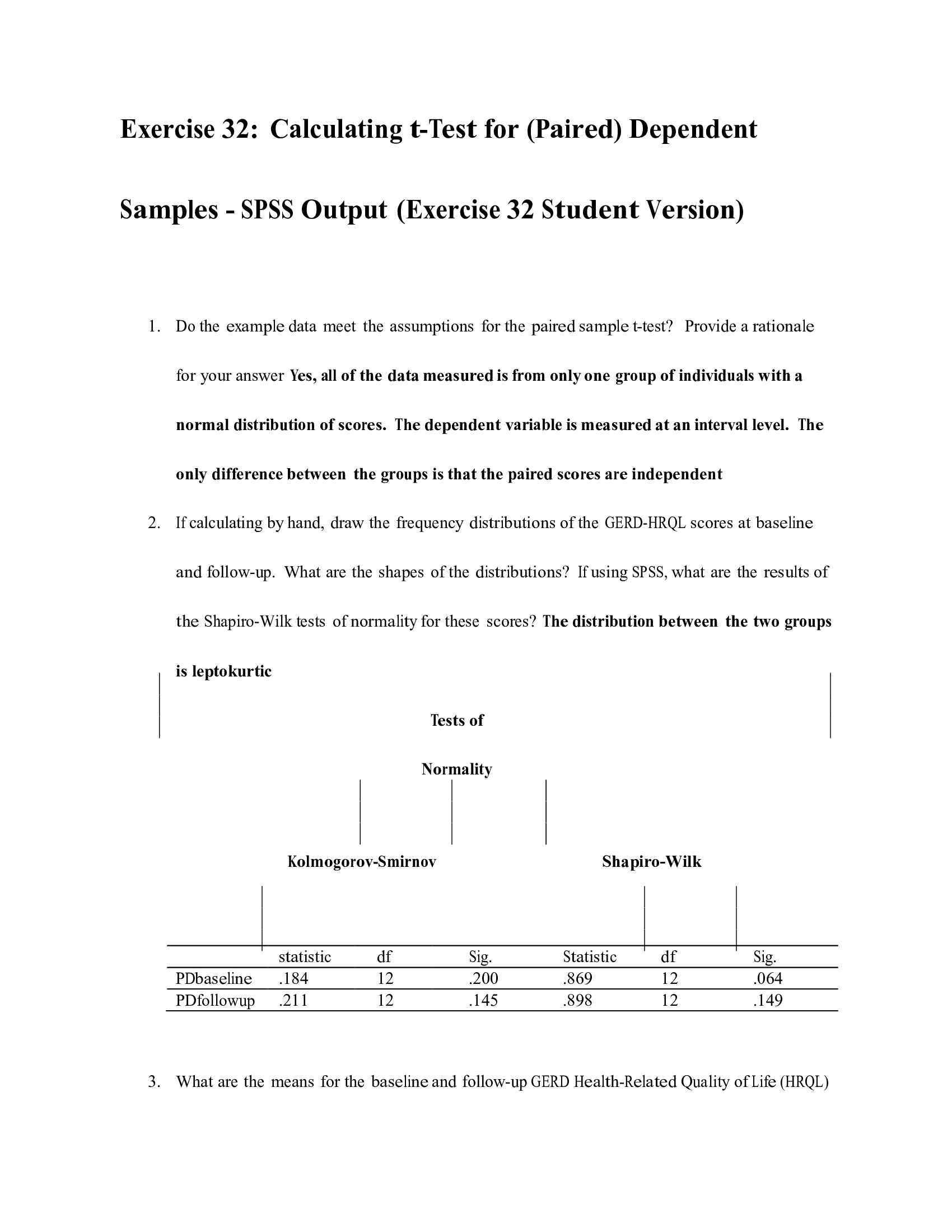 Exercise 32 Calculating t-Test for (Paired) Dependent Samples - SPSS Output