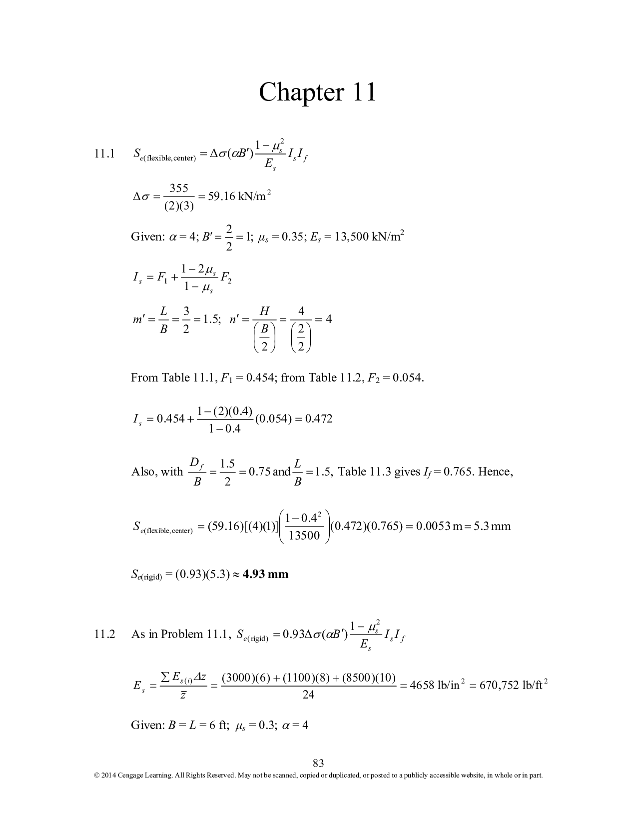 Chapter 11 Compressibility of Soil, Elastic Settlement Solutions for Principles of Geotechnical Engineering