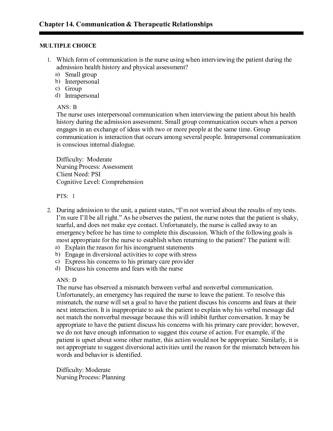 Chapter 14 Communicating & Therapeutic Relationships