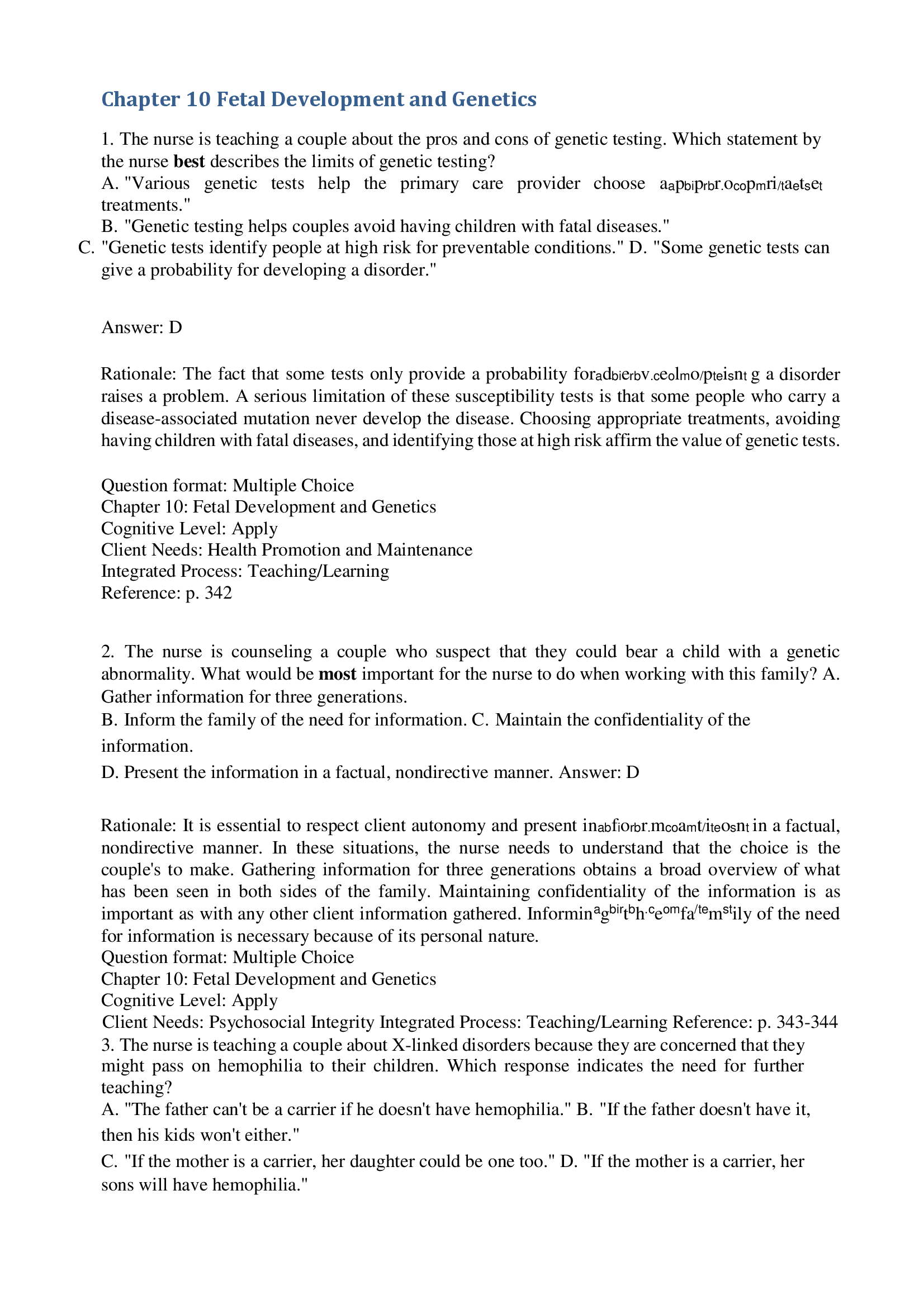 Chapter 10 Fetal Development and Genetics