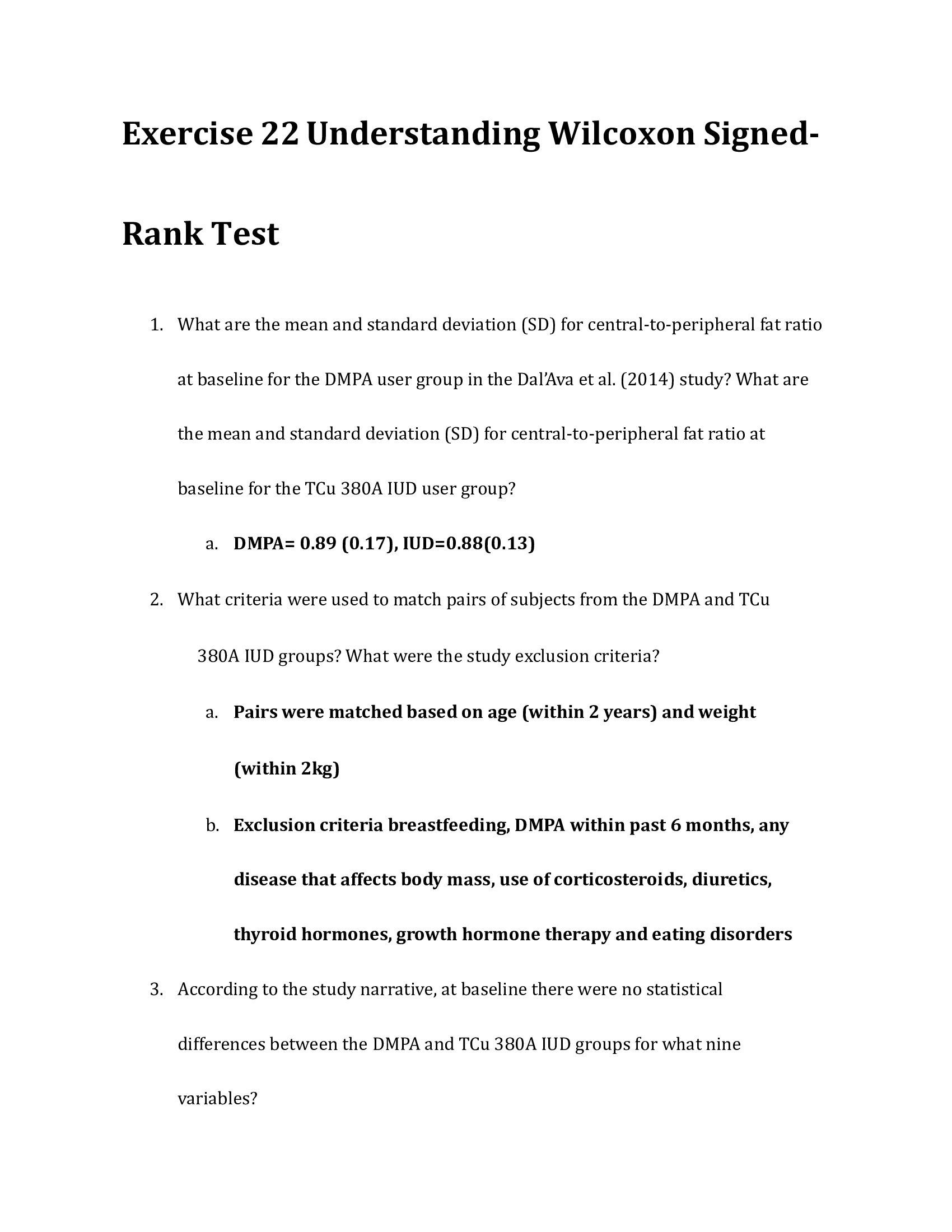 Exercise 22 Understanding Wilcoxon Signed-Rank Test