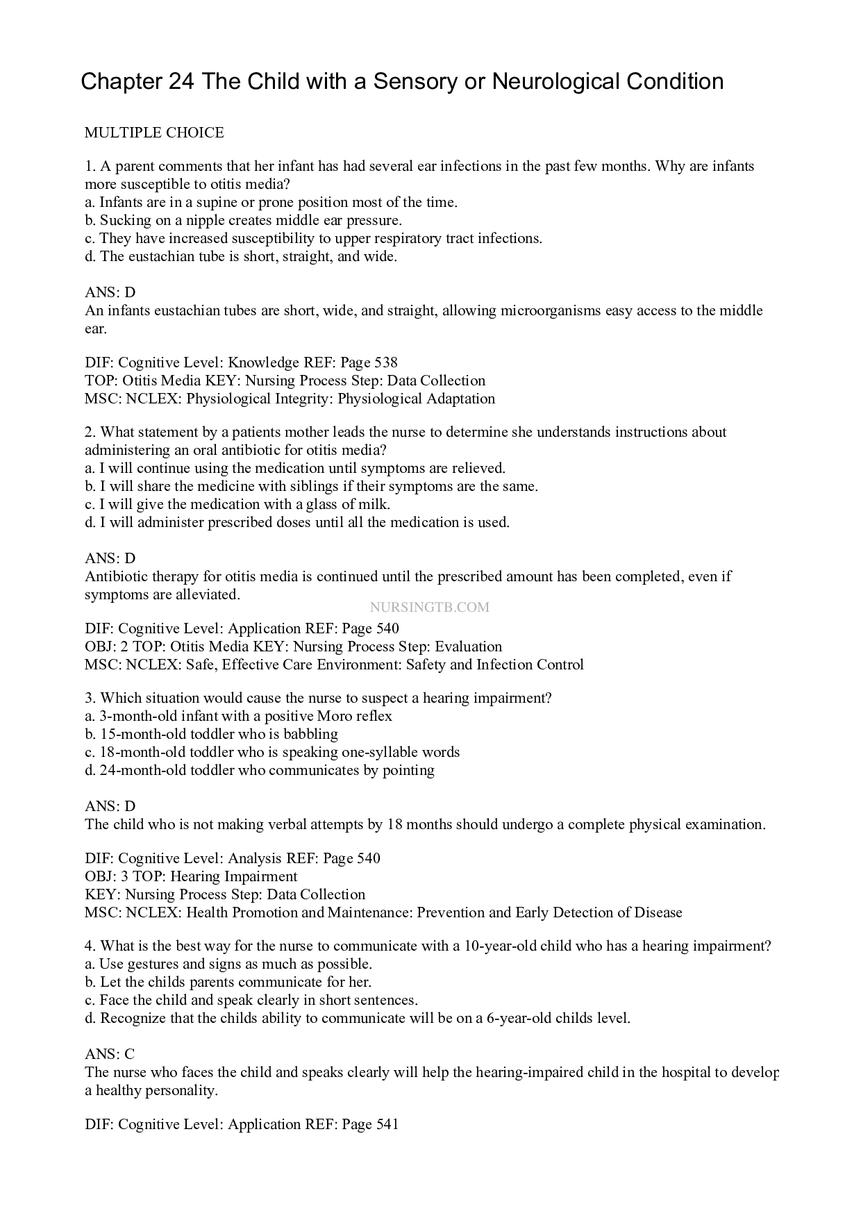 Chapter 24 The Child with a Sensory or Neurological Condition - Leifer Maternity and Pediatric Nursing