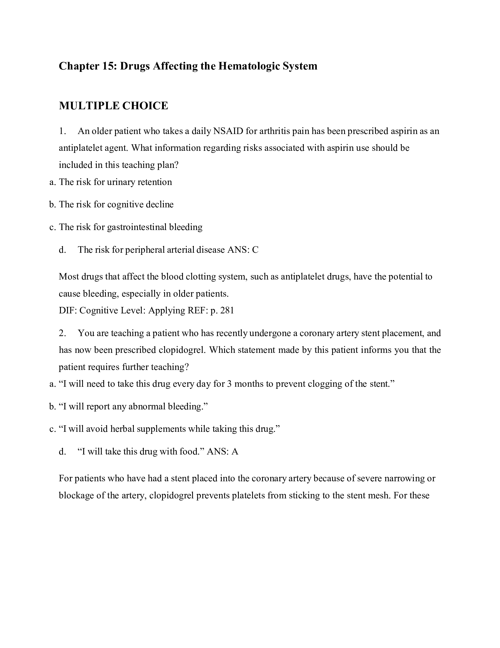 Chapter 15 Drugs Affecting the Hematologic System