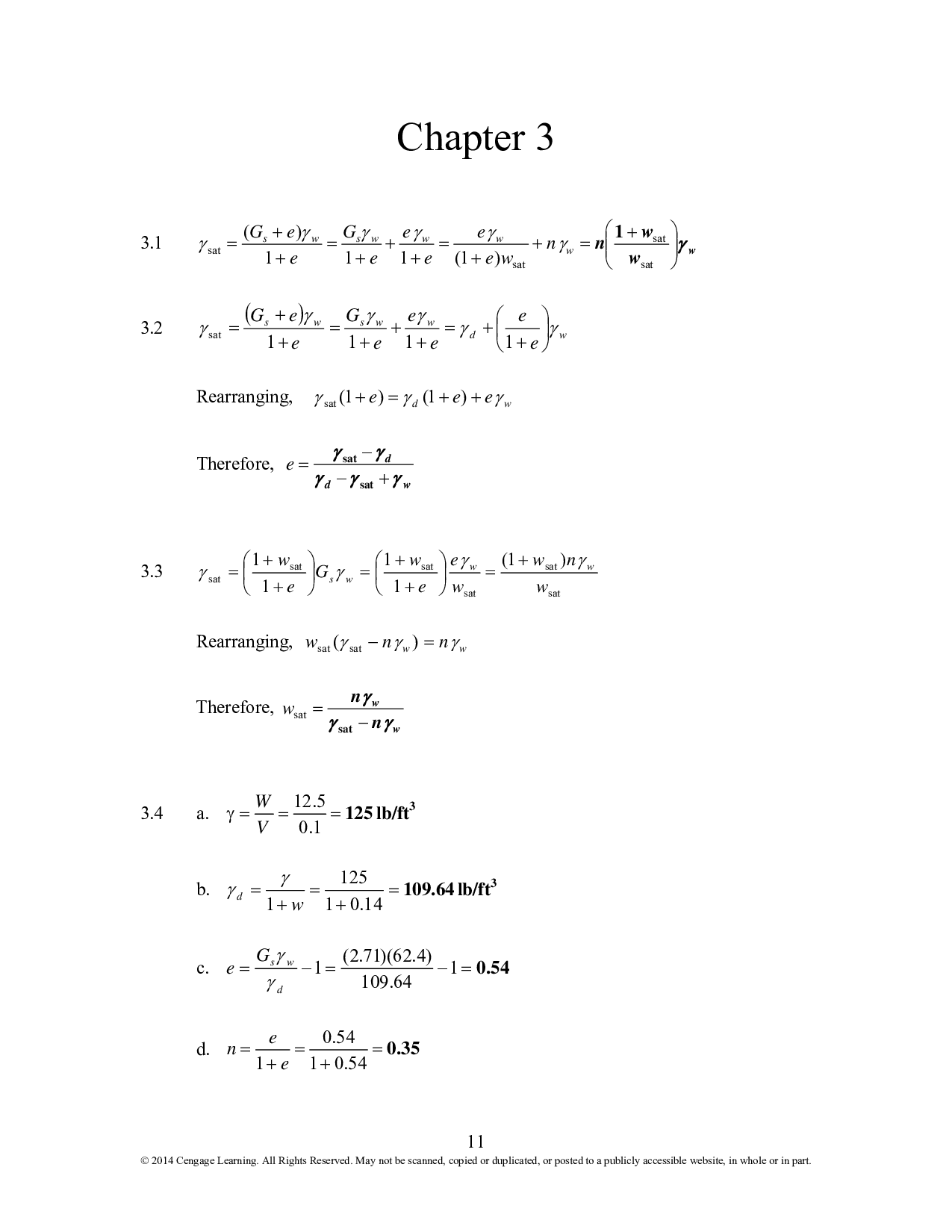 Chapter 3 Weight–Volume Relationships Solutions for Principles of Geotechnical Engineering