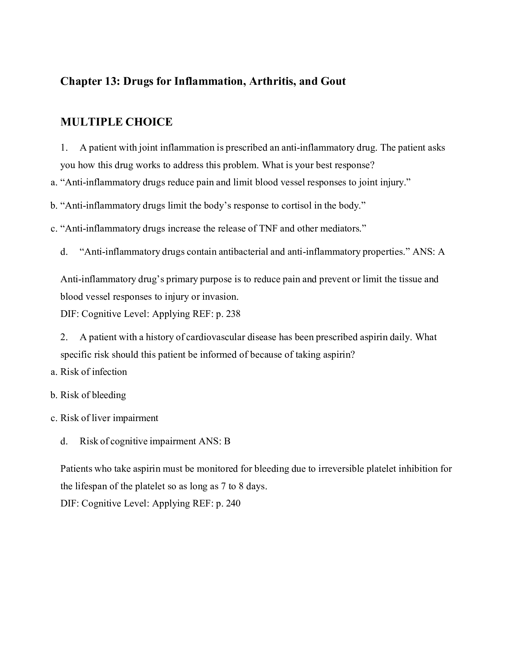Chapter 13 Drugs for Inflammation, Arthritis, and Gout