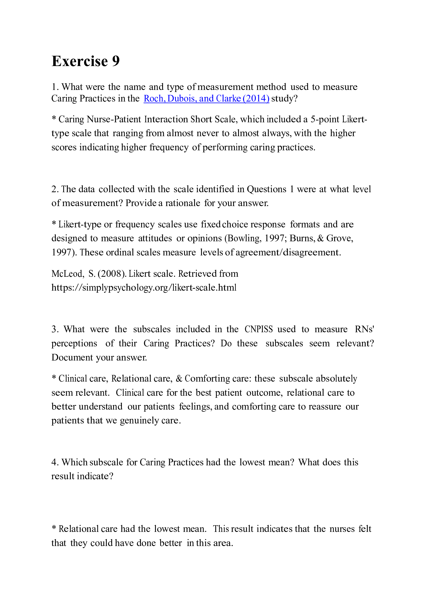 Exercise 9 Measures of Dispersion Range and Standard Deviation