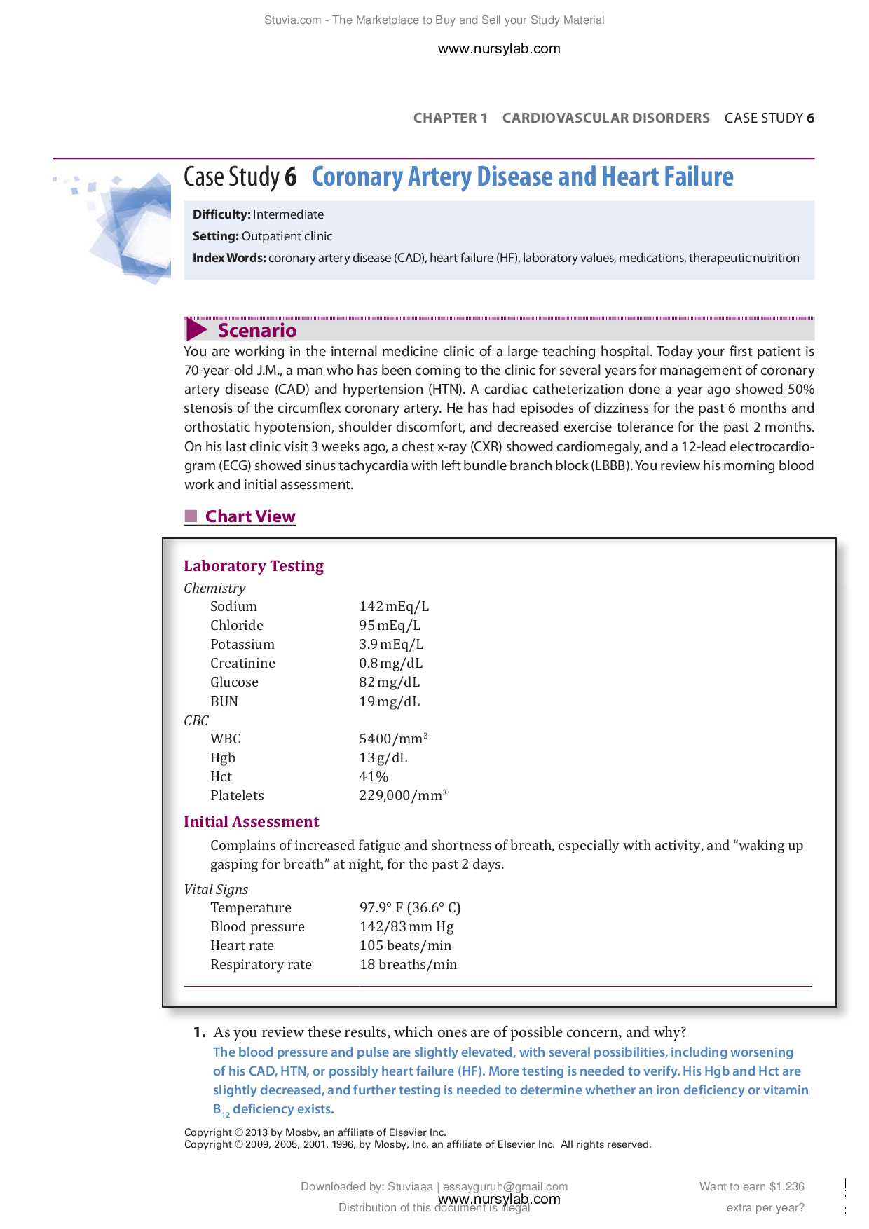 Case Study 6 Coronary Artery Disease and Heart Failure -  Winninghams Critical Thinking Cases in Nursing