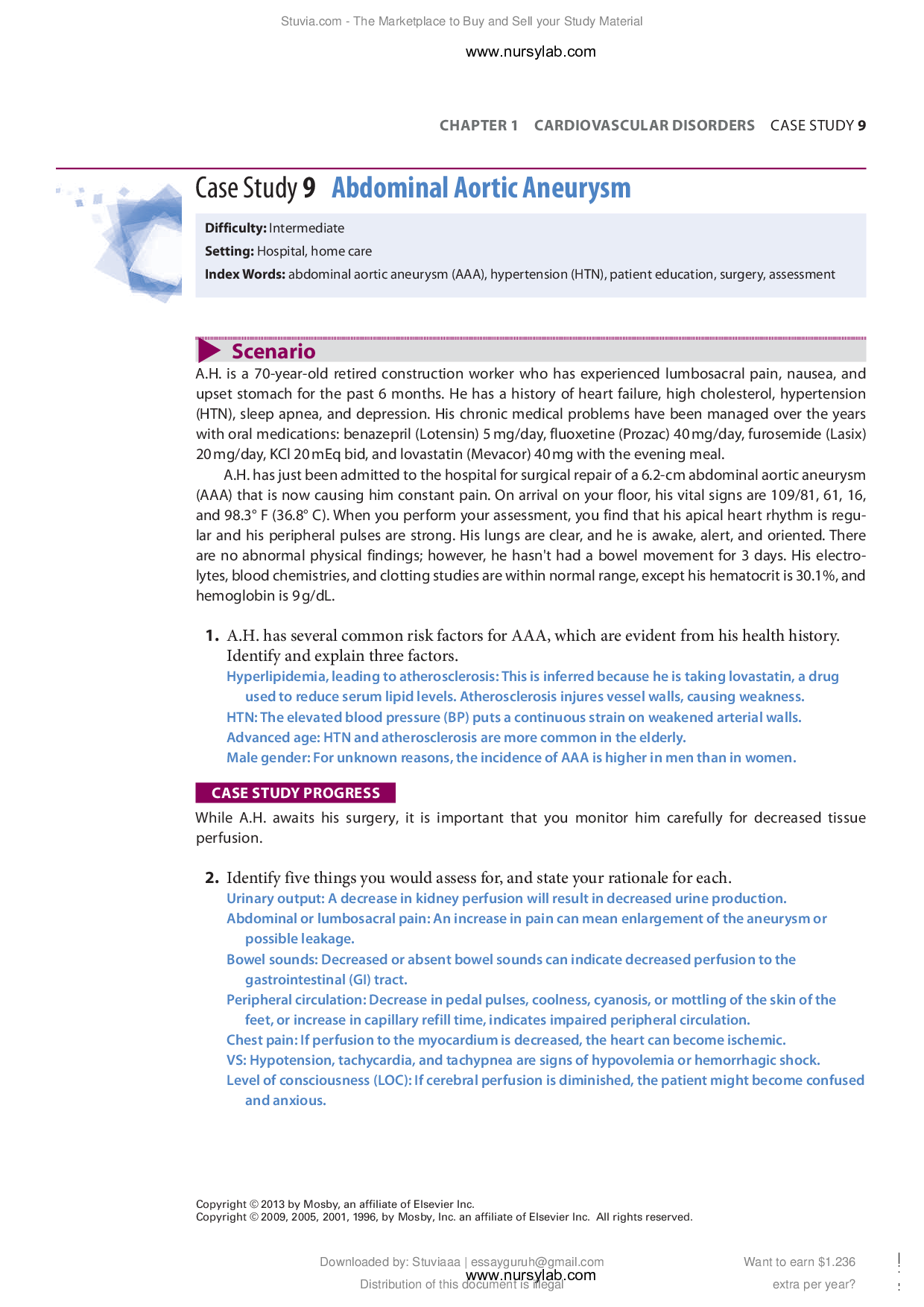 Case Study 9 Abdominal Aortic Aneurysm -  Winninghams Critical Thinking Cases in Nursing