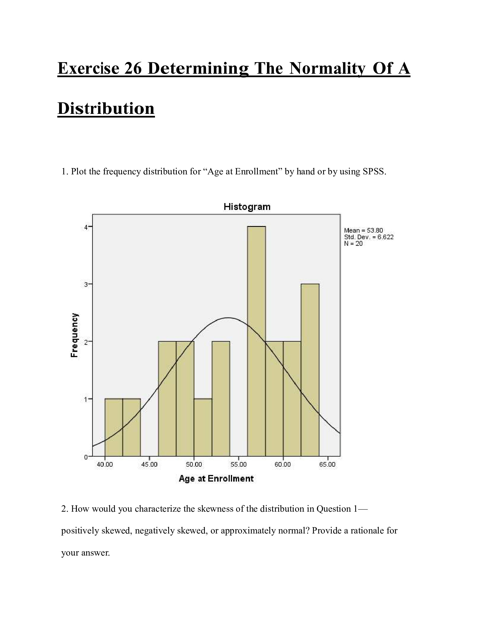 Exercise 26 Determining The Normality Of A Distribution