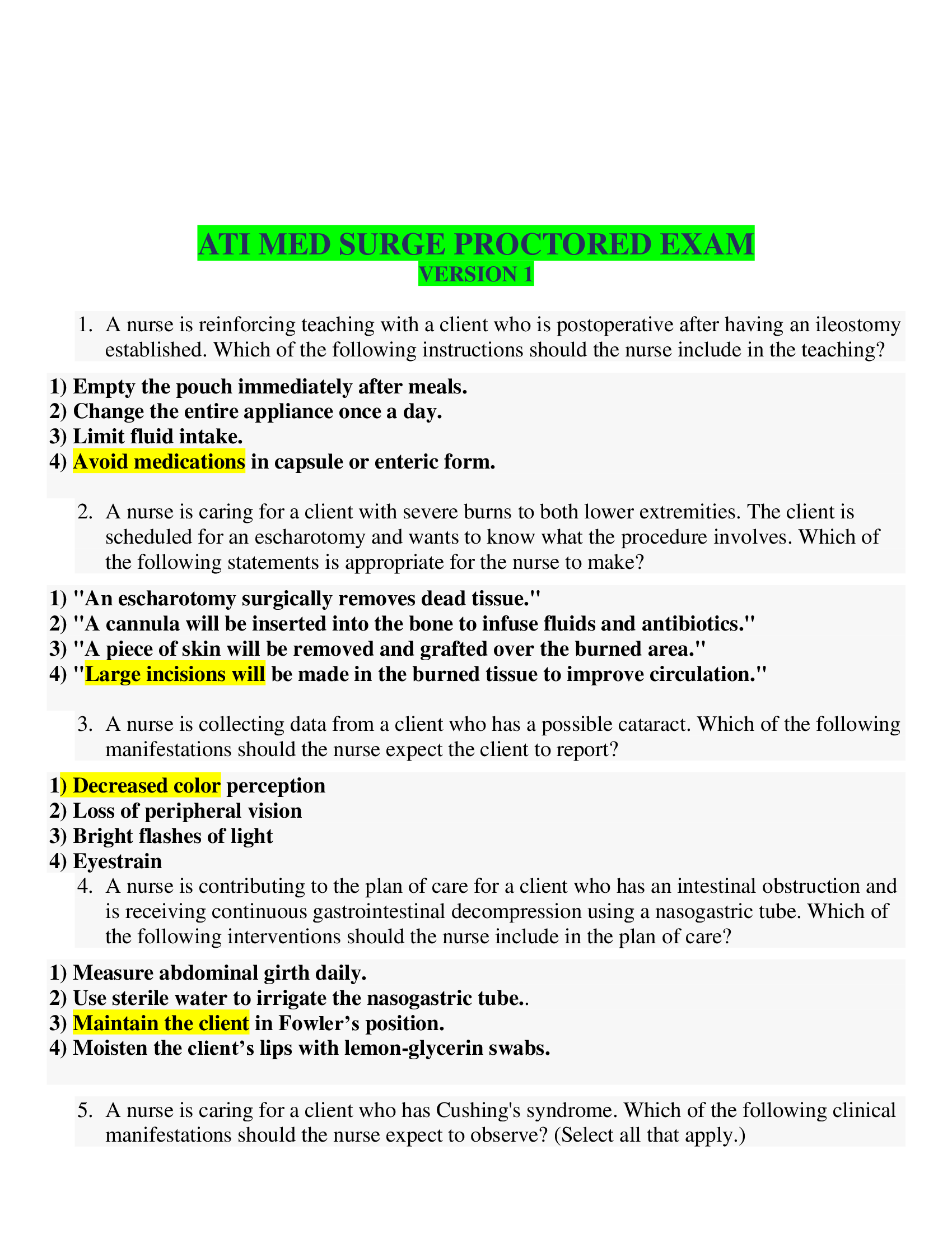 ATI MED SURG PROCTORED EXAM WITH 13 VERSIONS ALL GRADED A