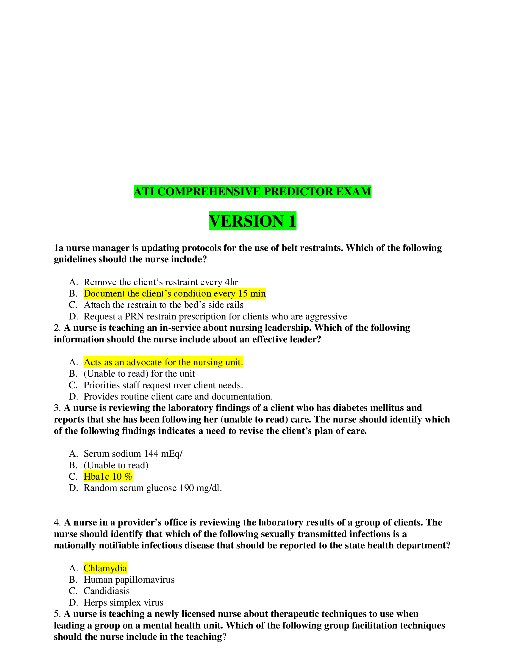 ATI RN COMPREHENSIVE PREDICTOR EXAMS WITH NGN MULTIPLE VERSIONS