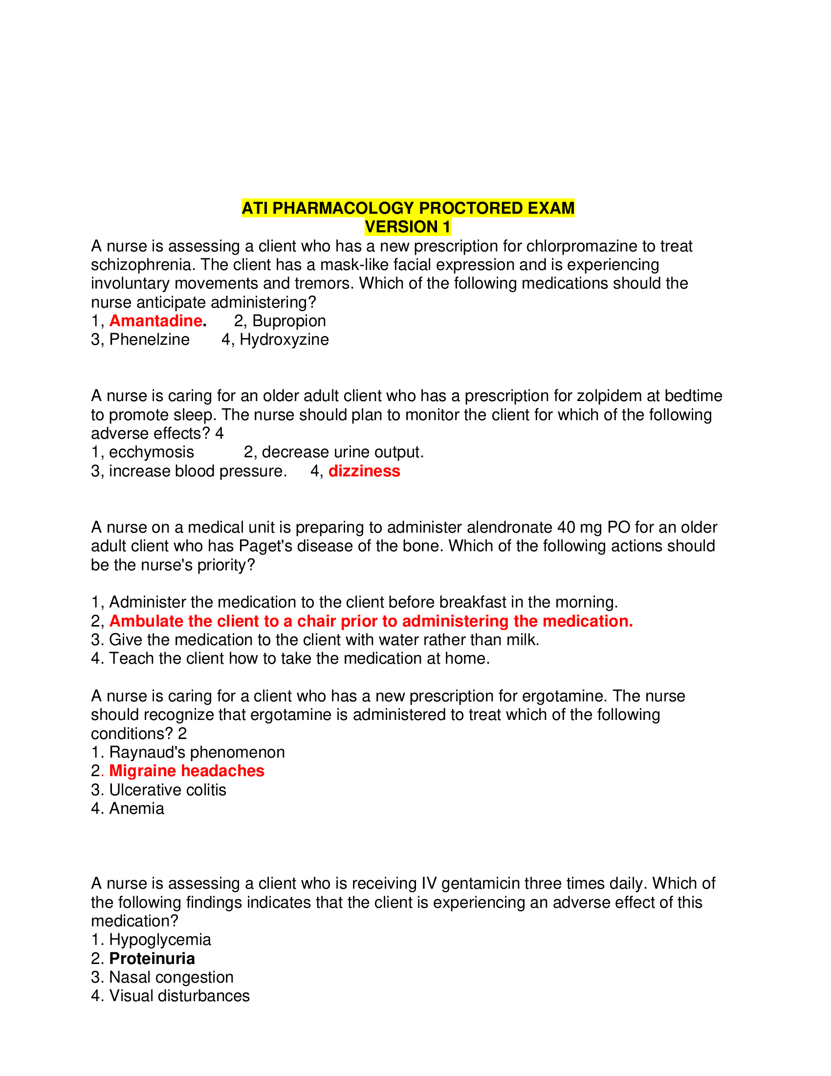 ATI PHARMACOLOGY PROCTORED EXAM (7 VERSIONS)