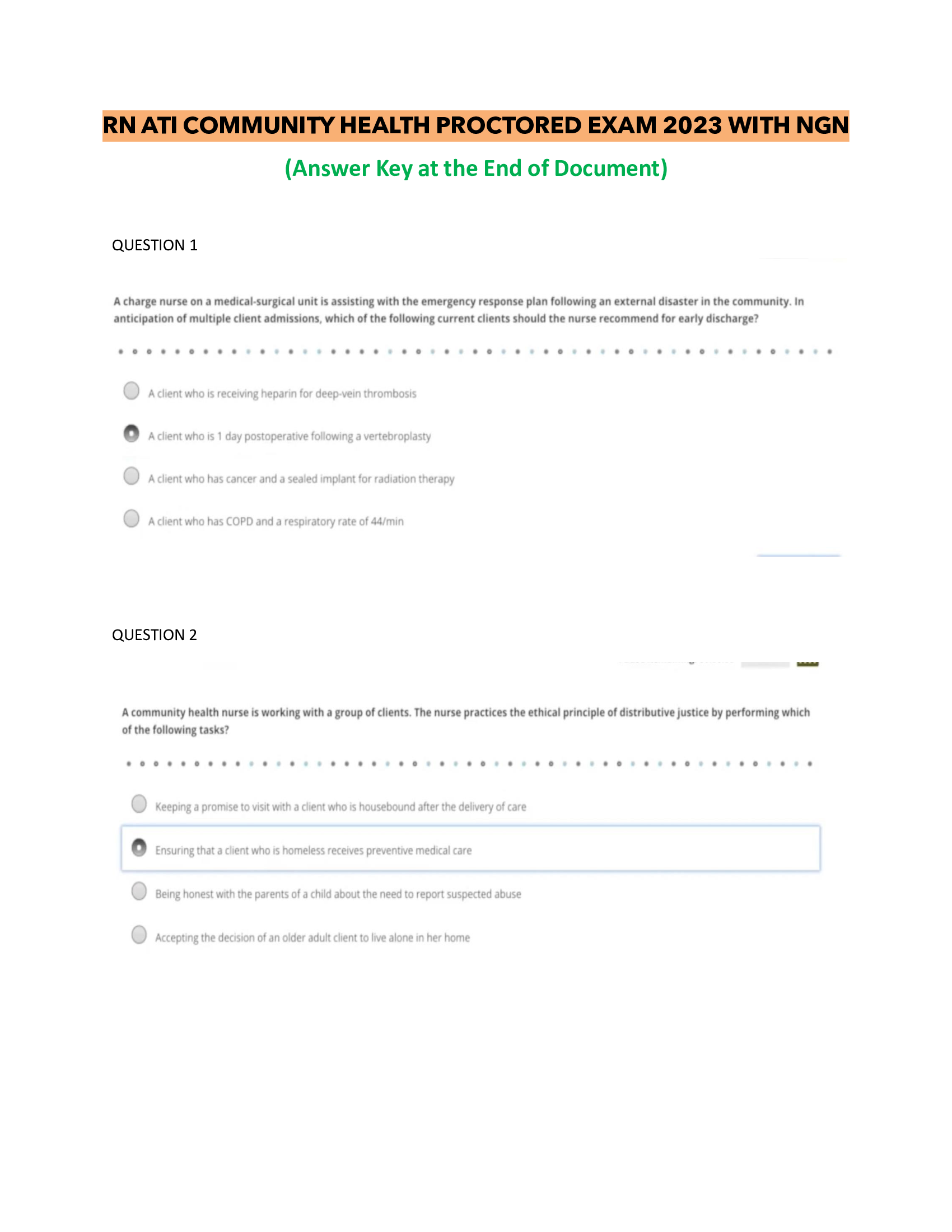 RN ATI COMMUNITY HEALTH PROCTORED EXAM 2023/2024 WITH NGN