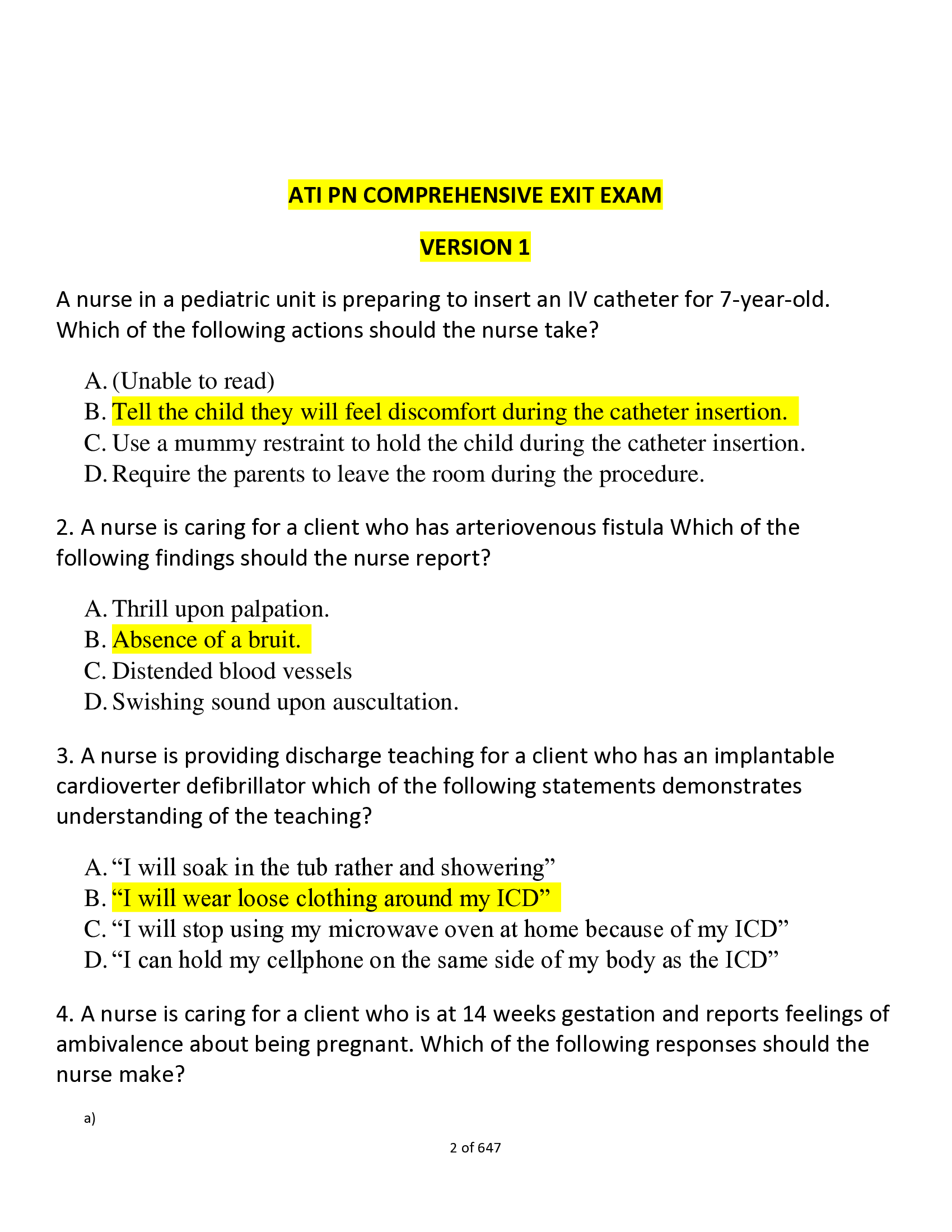 ATI PN COMPREHENSIVE EXIT EXAM 14 VERSIONS ALL GRADED A