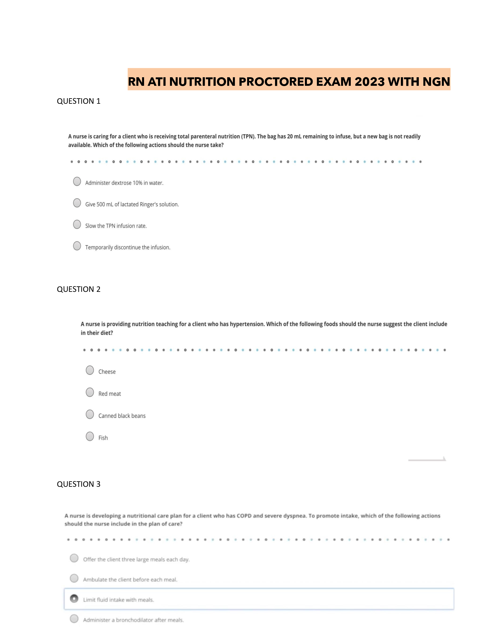 RN ATI NUTRITION PROCTORED EXAM 2023/2024 WITH NGN