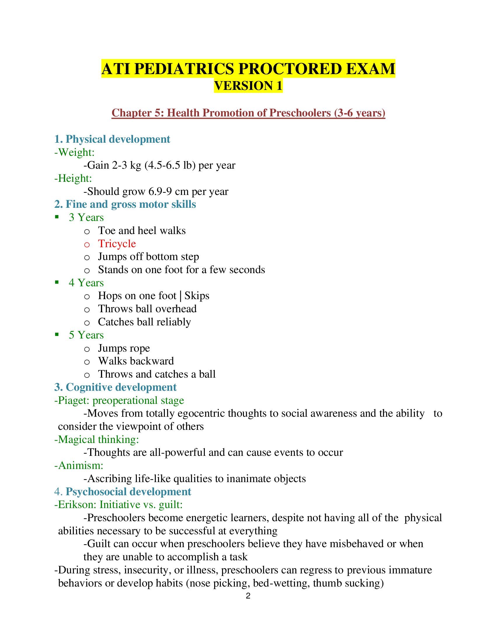ATI PEDIATRICS PROCTORED EXAM (10 VERSIONS)