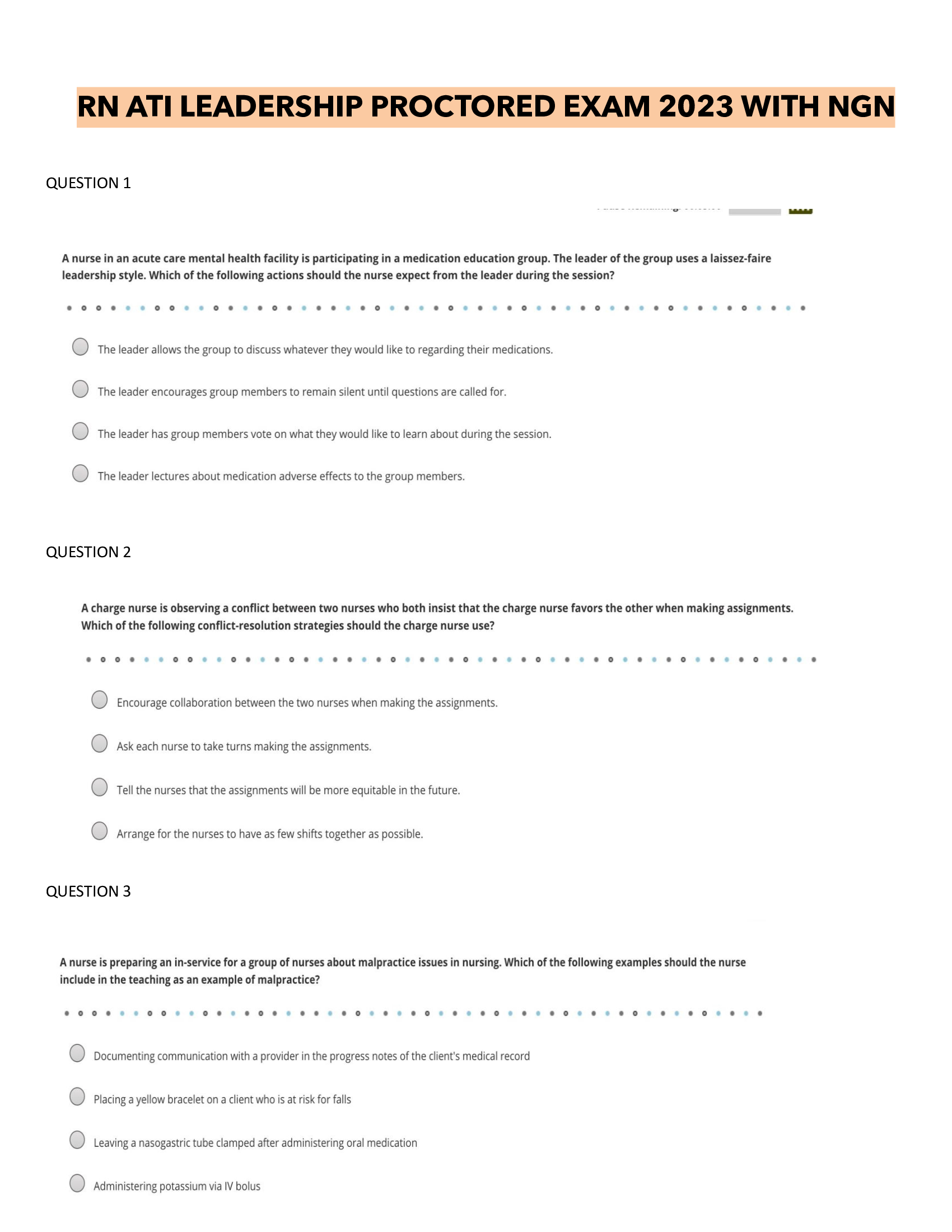 RN ATI LEADERSHIP PROCTORED EXAM 2025/2026 WITH NGN