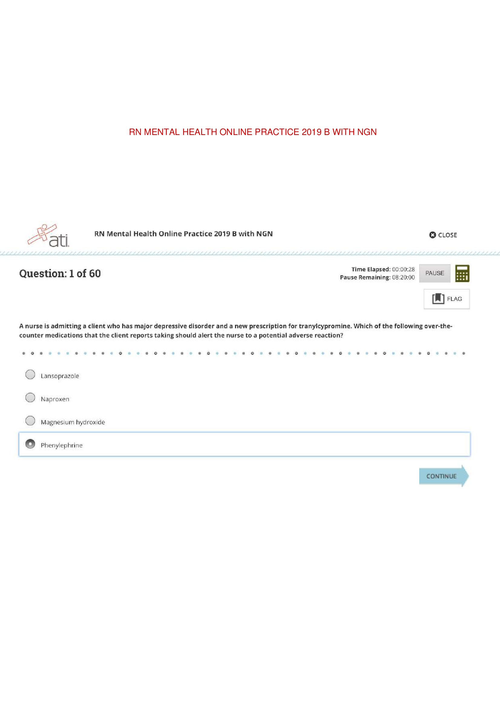 ATI RN MENTAL HEALTH ONLINE PRACTICE 2019 B WITH NGN LATEST