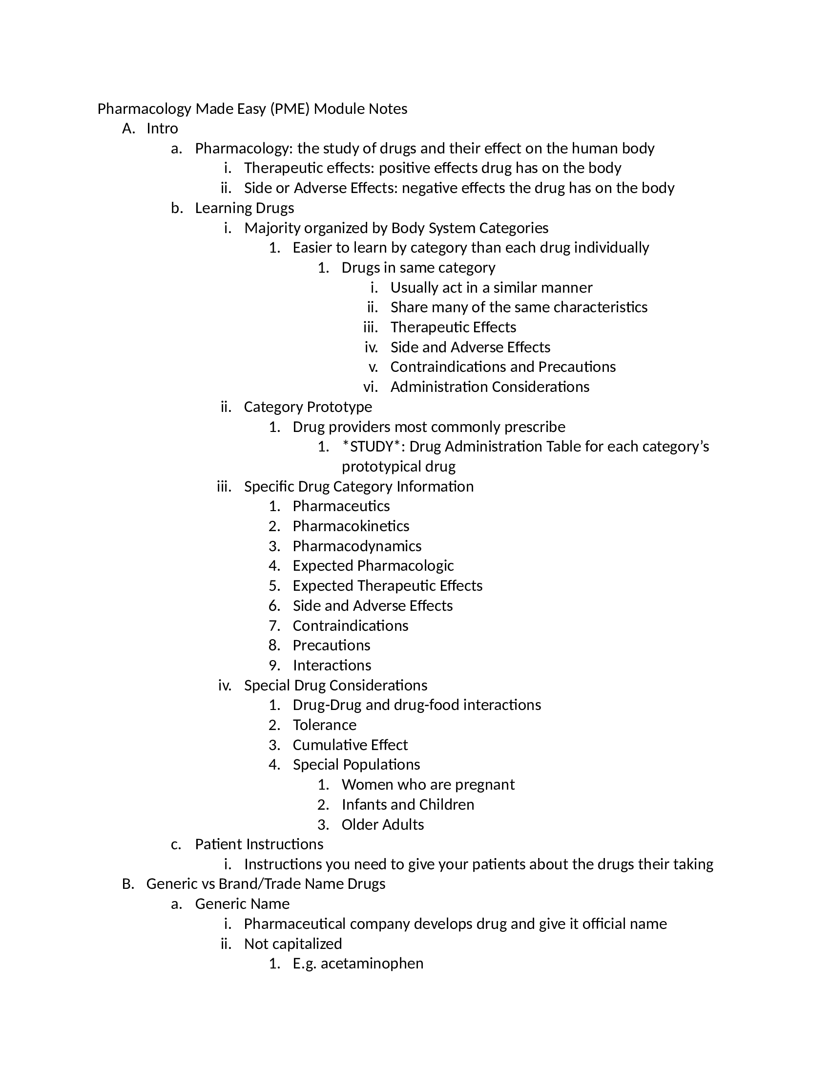 Pharmacology Made Easy (PME) Module Notes