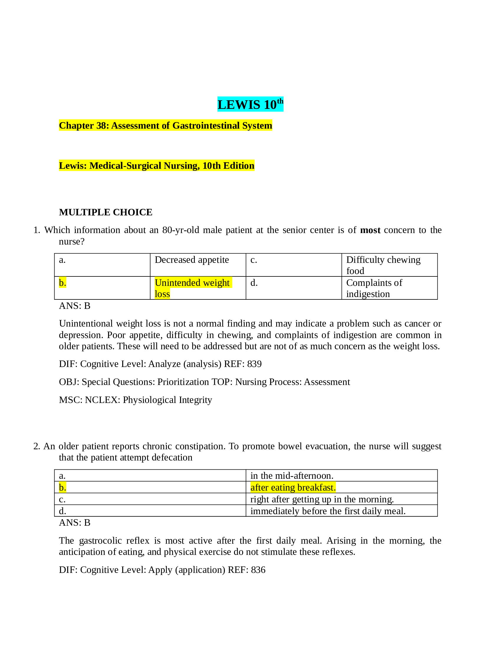 Assessment of Gastrointestinal System    Lewis: Medical-Surgical Nursing, 10th Edition