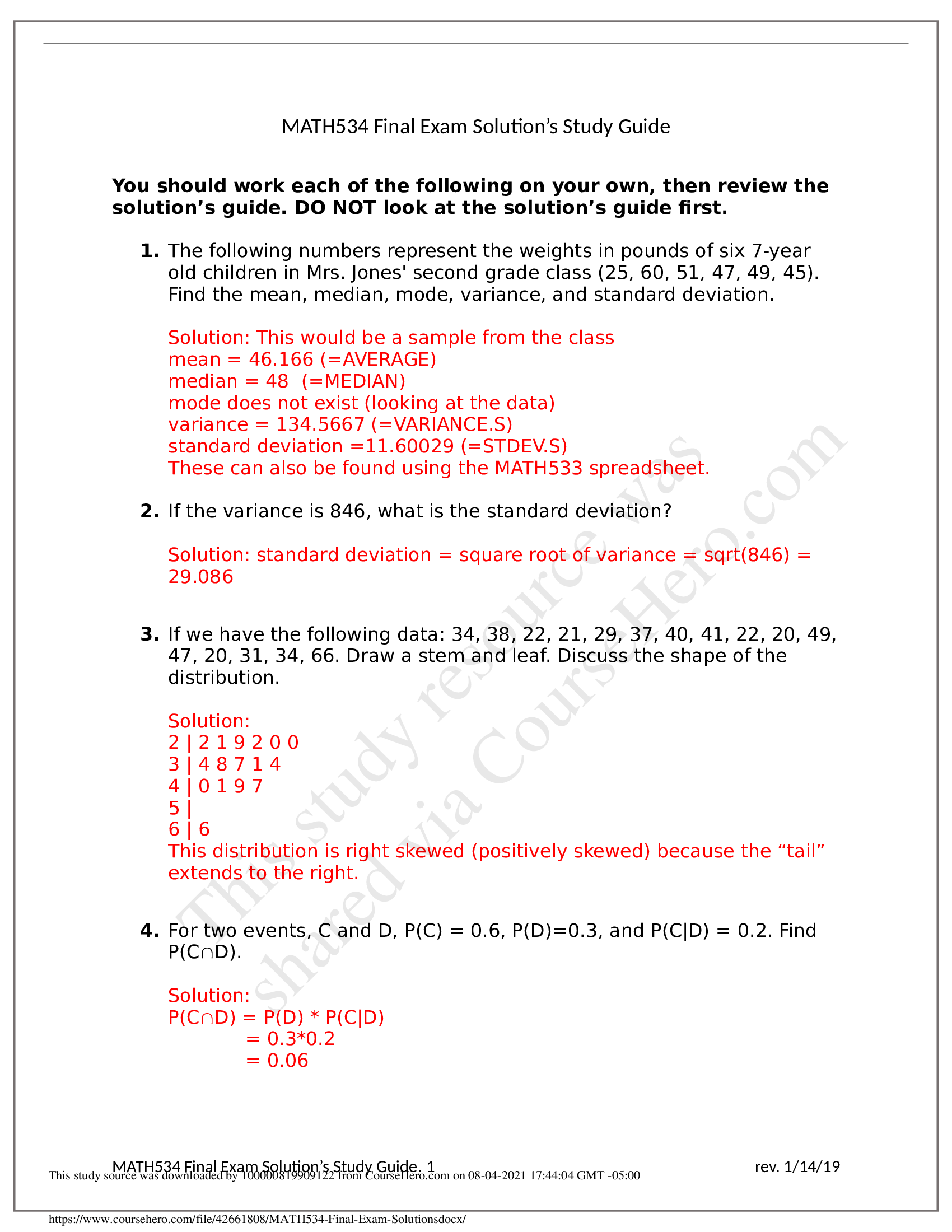 MATH534 Final Exam Solution’s Study Guide