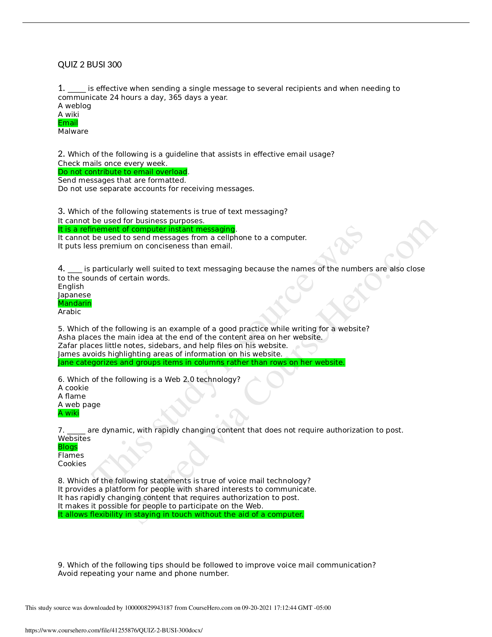 BUSI 300 QUIZ 2. QUESTIONS AND ANSWERS. (LATEST)