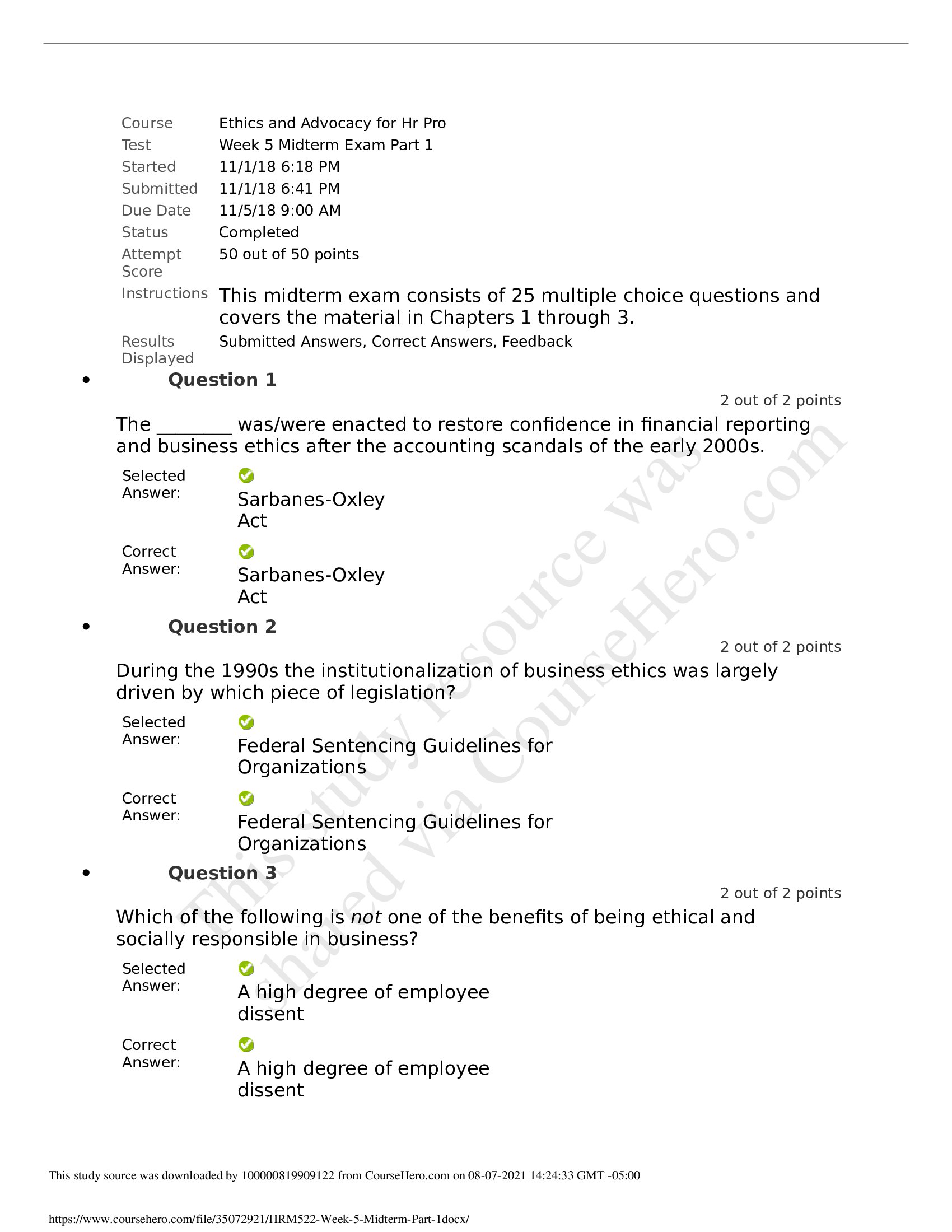 HRM522 Week 5 Midterm Part 1. 2020-2021