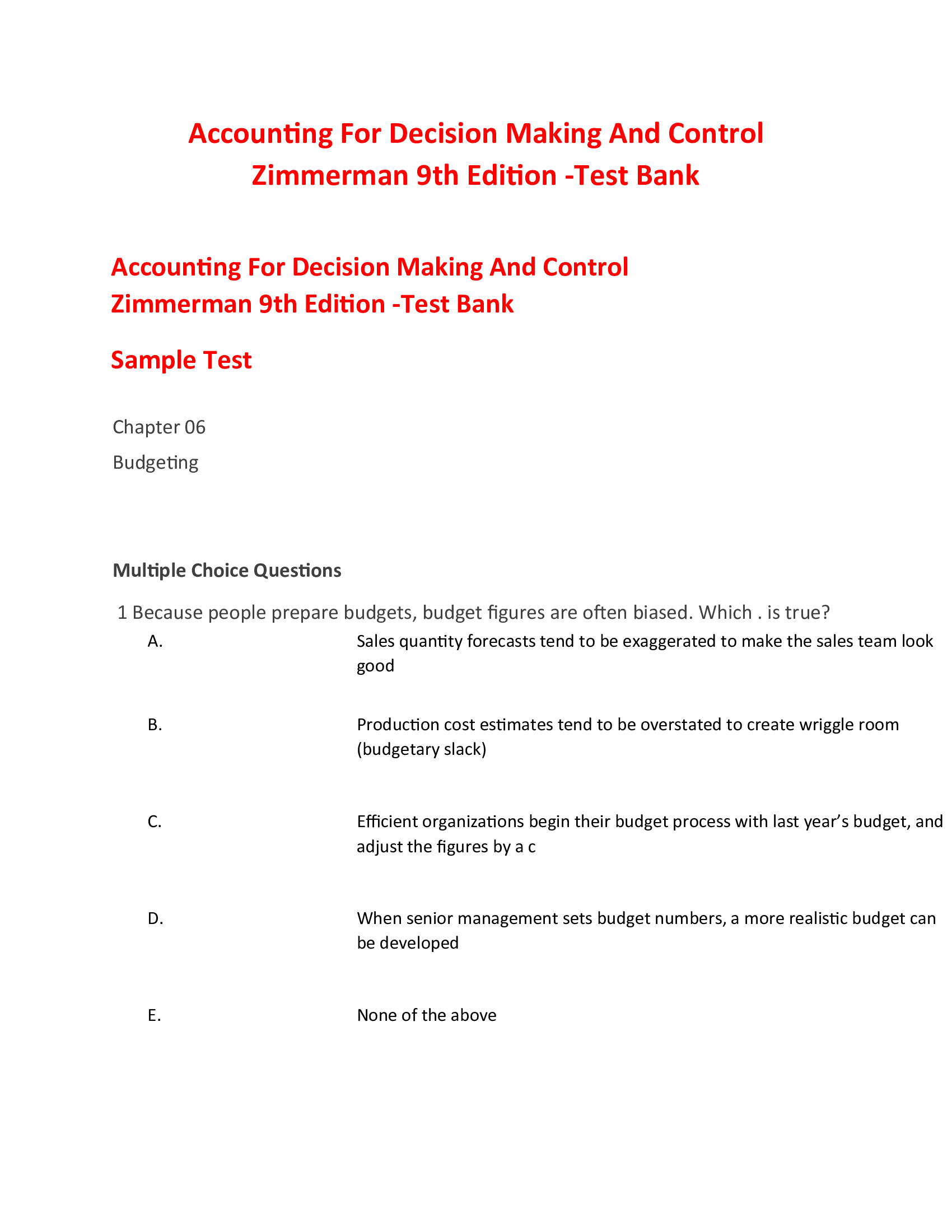 Accounting For Decision Making And Control