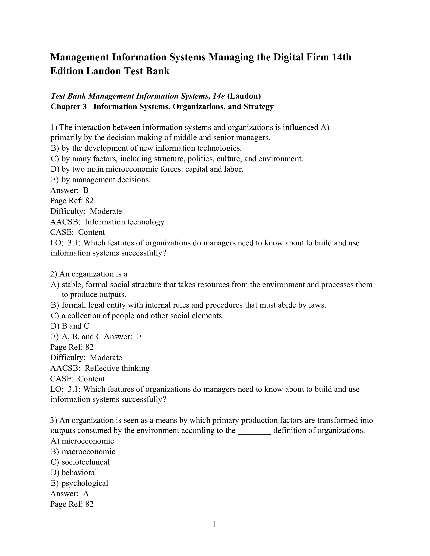 Test Bank for Management Information Systems 16th Edition by Laudon