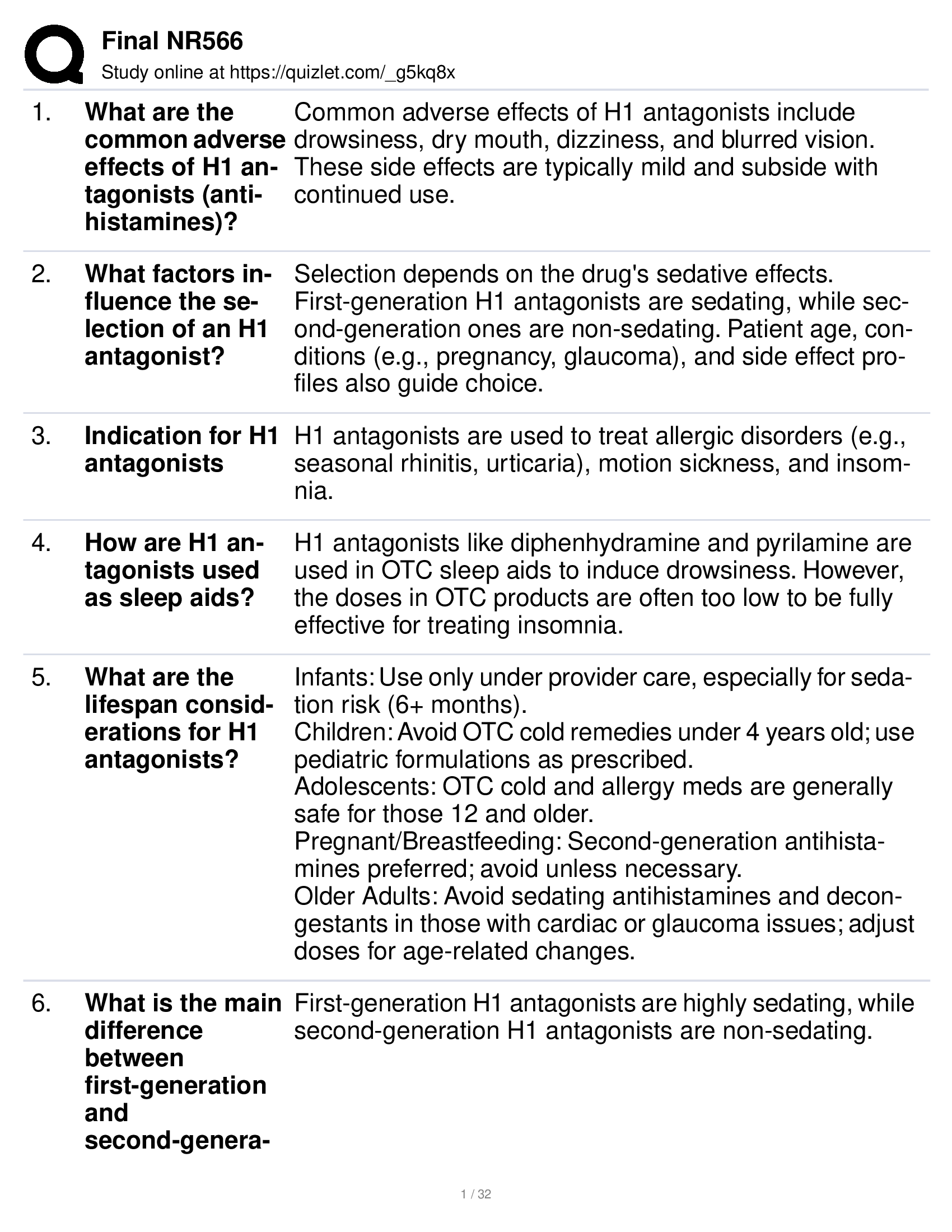 NR 566/ NR566 Final Exam Qs & Ans (Latest 2026): Advanced Pharmacology for Care of the Family (Verified Answers)