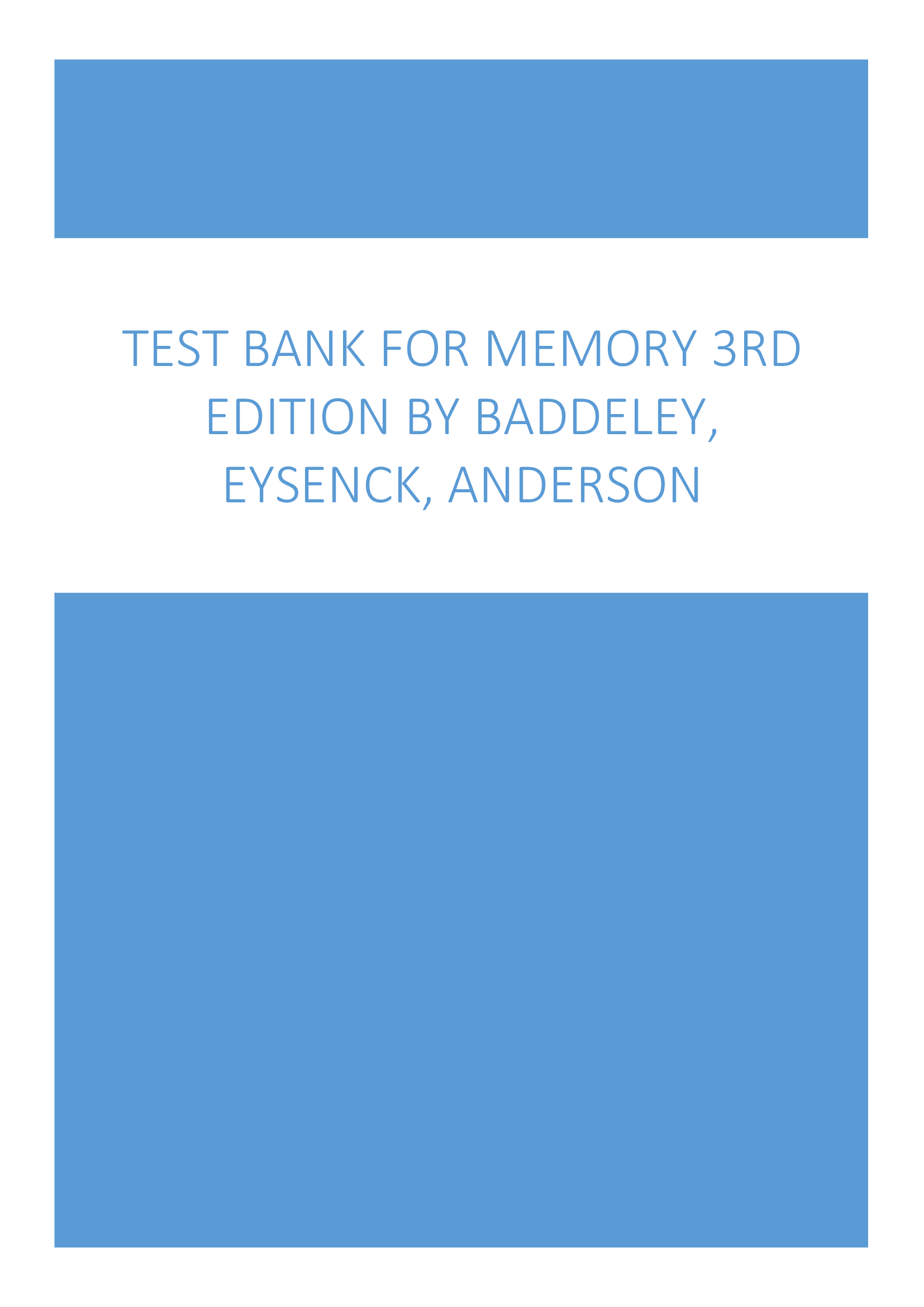 Test Bank for Memory 3rd Edition by Baddeley, Eysenck, Anderson
