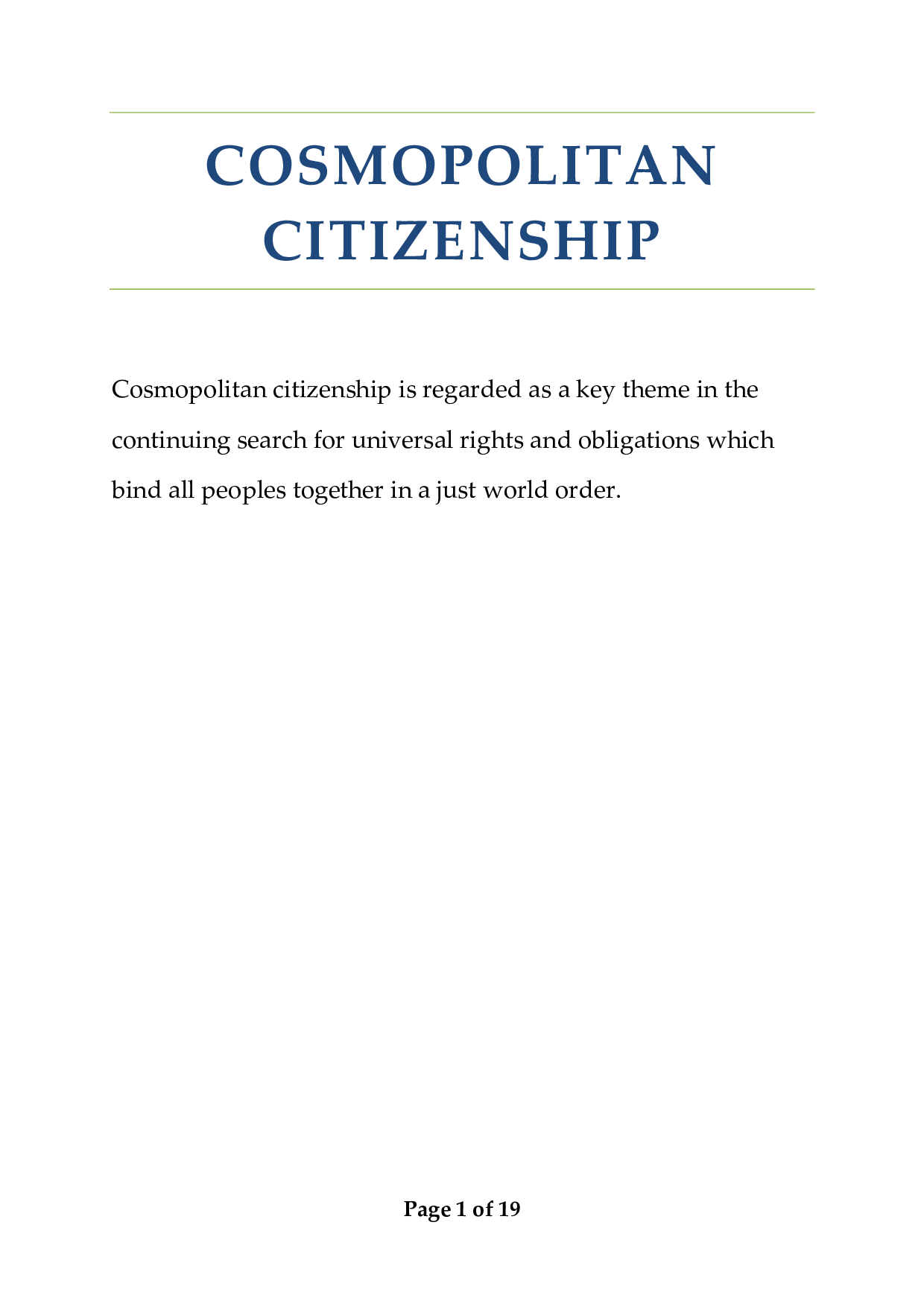 Cosmopolitan Citizenship: Meaning, Theories, Thinkers, Rights, Critiques, and Global Relevance