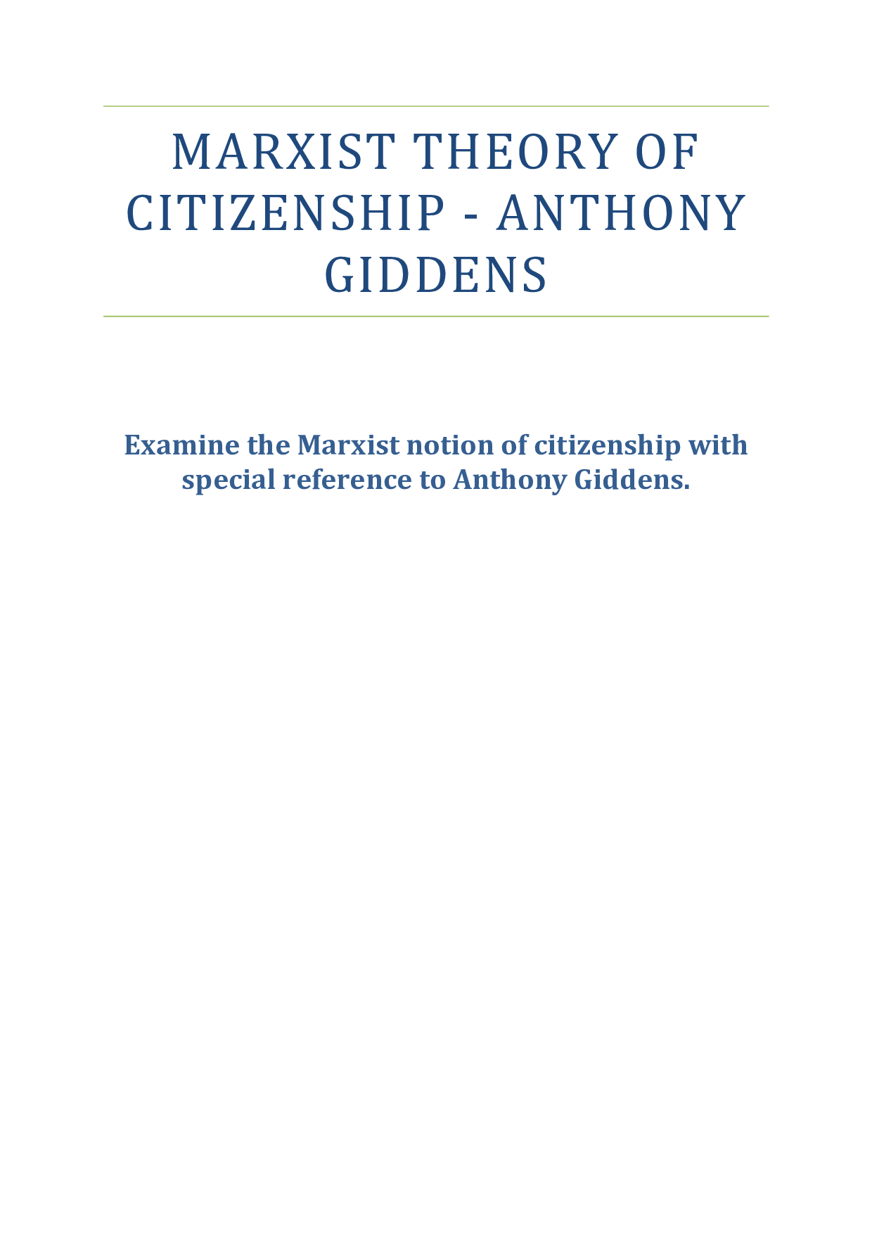 Marxist Theory of Citizenship by Anthony Giddens
